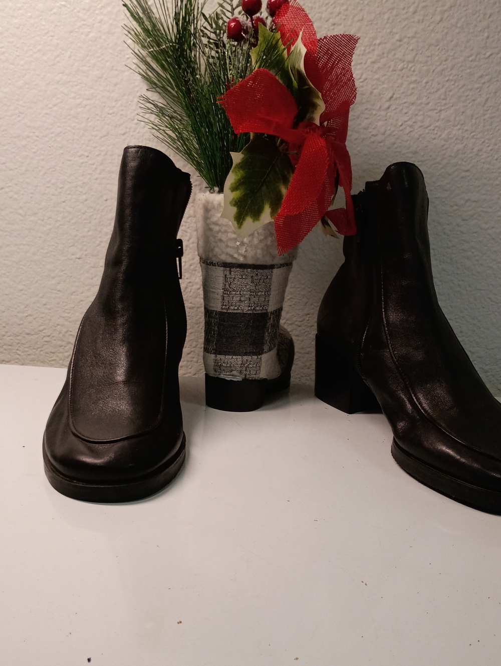 Enzo Angiolini Black Leather Ankle Boots with Block Heel